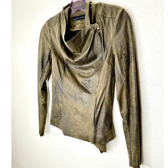 Zara Olive Green & Black Suede Long Sleeve Side Zip Cowel Neck Jacket XS - Picture 3 of 13
